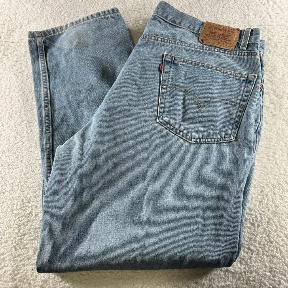 Levis 550 Relaxed Fit Straight Mens‎ Tag 44x30 Western Light Wash Blue Denim